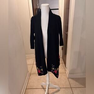 Motive black floral embroidered sweater size medium open cardigan